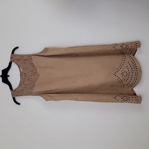 Love Fire Tan Faux Suede Lace & Cut outs Sleeveless Dress L